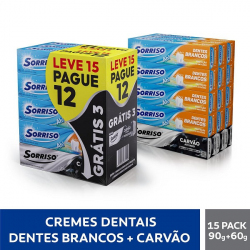 Creme Dental Leve 12 Sorriso Dentes Brancos 90G + 3UN Carvo