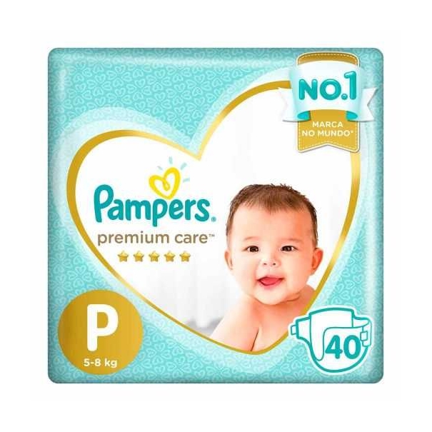 Fralda Descartavel Infantil PAMPERS Premium Tamanho P com 40 Unidades
