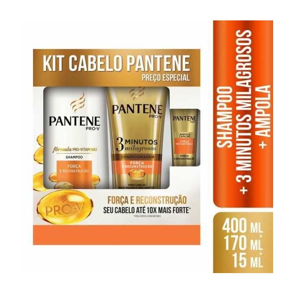 Kit PANTENE Shampoo Fora E Reconstruo 400ml + Condicionador 3 Minutos Milagrosos 170ml + Ampola 15ml
