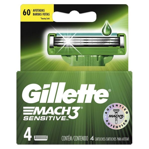 Carga para Aparelho de Barbear GILLETTE Mach 3 Sensitive Cartela com 4 Unidades
