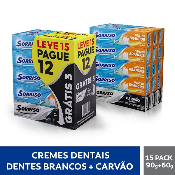 Creme Dental Leve 12 Sorriso Dentes Brancos 90G + 3UN Carvo